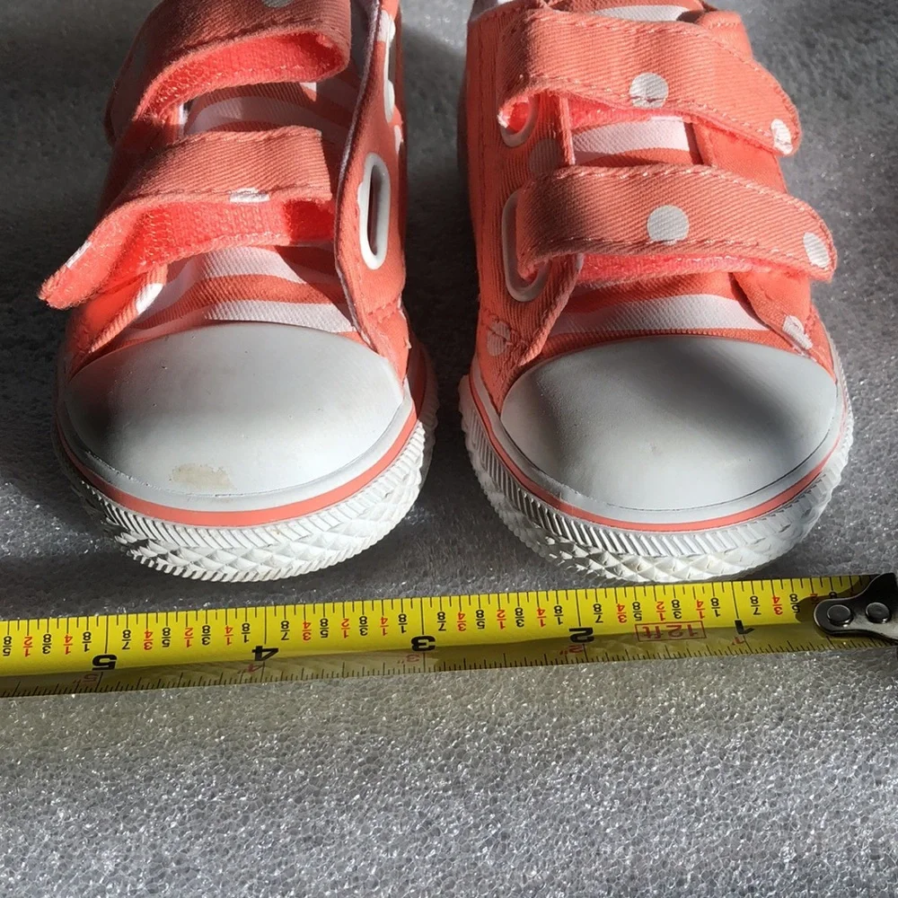 Gymboree baby sneakers sz 6 mo, orange sherbet w/ white polkadots, Velcro close
